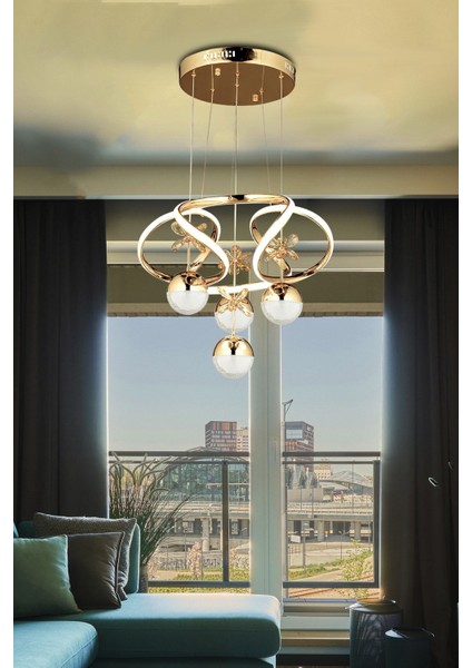 A+ Modern Sarkıt Power LED Avize Kelebekli Gold Sarı Ledli Avize