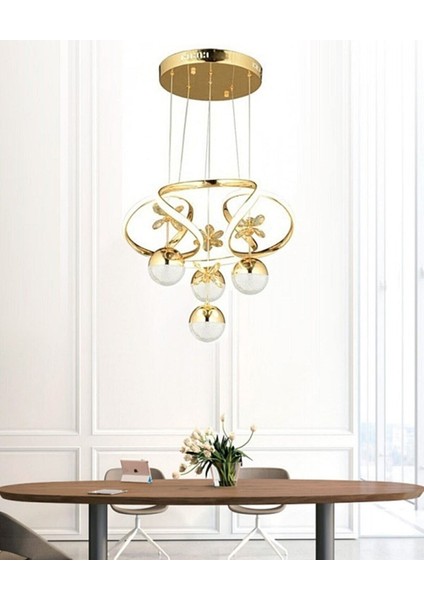 A+ Modern Sarkıt Power LED Avize Kelebekli Gold Sarı Ledli Avize