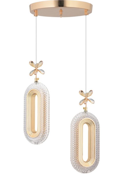 Alfa 2'li Gold Ledli Kristal Taşlı Avize