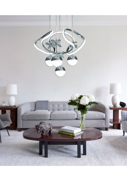 Alice Modern Sarkıt Kelebekli Krom 3 Kademeli Ledli Avize