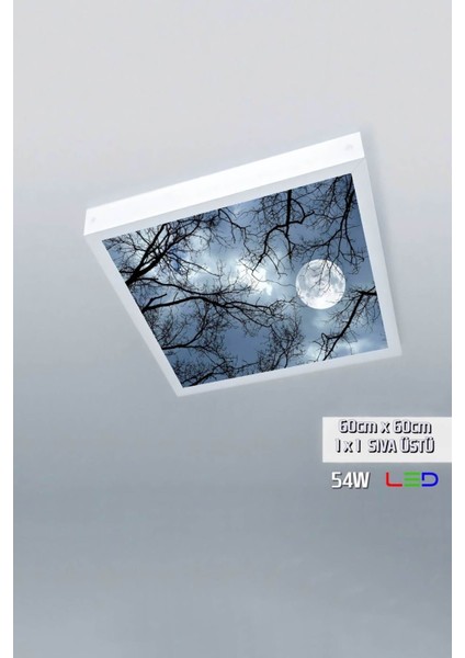 1X1-TEKLI-60X60-TAVANA Yapışık LED PANEL-54W-SIVA Üstü Avize-Kolay Montaj-Ay Işığı- LED