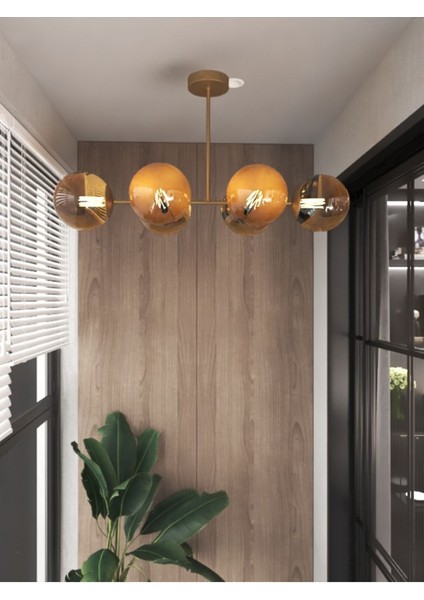 6'lü Glop Bal Rengi Cam Detaylı Modern Lüks Avize fiyatları