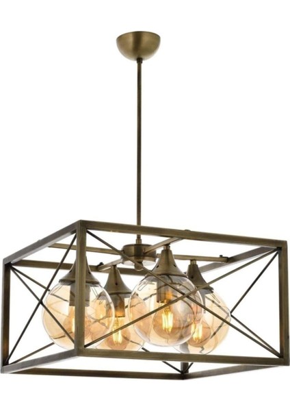 -AV-1732-4E Eskitme Kaplama Modern Avize, E27, Metal, Cam, 45 cm (Ampul Dahil Değildir)
