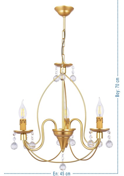 Hümayun 3 Lü Lü x Taşlı Avize (Gold)