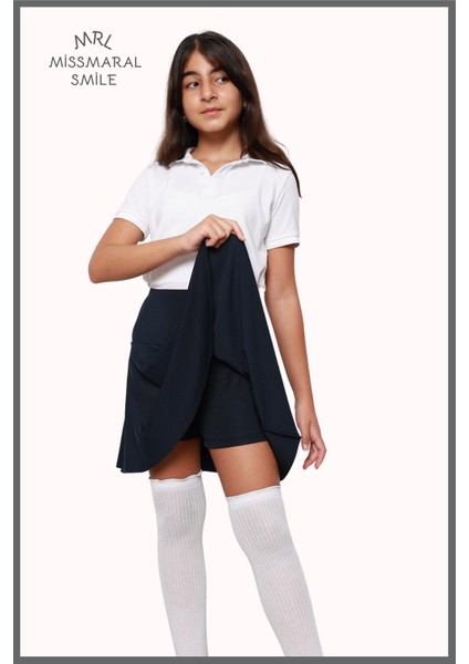 Kız Çocuk Okul Etek Lacivert Yyüksek Bel Içi Şortlu Okul-Oyun-Spor-Ekinlik Eteği modelleri