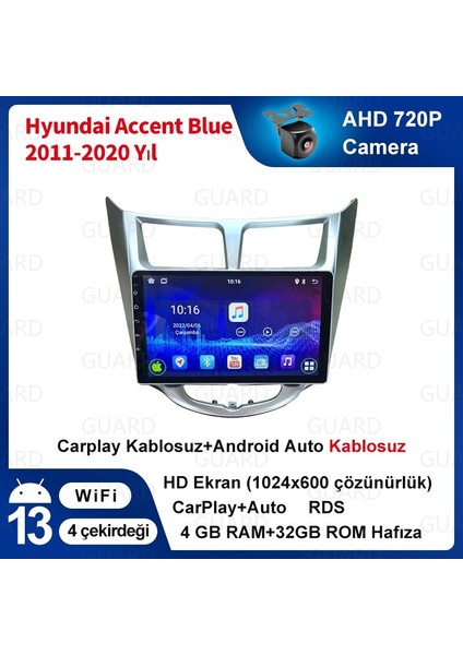 Hyundai Accent Blue 2011-2020 Android Kablosuz Carplay Navigasyon Multimedya 9 Inch Ekran 4G Ram + 32GB Hafıza Çerçeveli ve arka görüş kameralı fiyatları