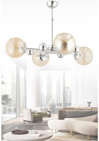 Nairobi 4'lü Gümüş Sarı Glop Camlı Avize