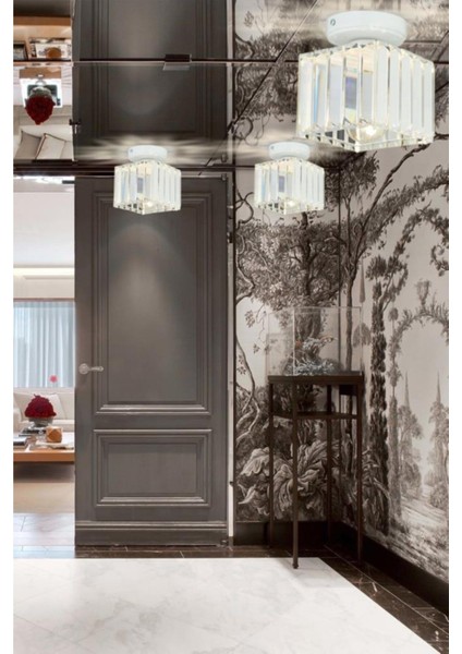 Plafonyer Tavan Beyaz K-10 Kristal Taşlı Avize