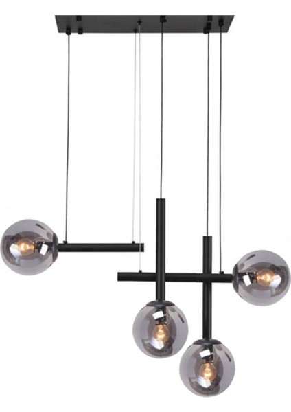 Paris Modern Tasarım Salon - Masaüstü - Mutfak - Siyah Renk Füme Camlı 4 Lü Avize