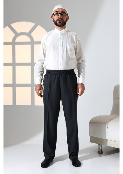 Erkek Rahat Kesim Beli Lastikli Cepli Hac ve Umre Kumaş Şalvar Pantolon - Antrasit (Isr) fiyatları