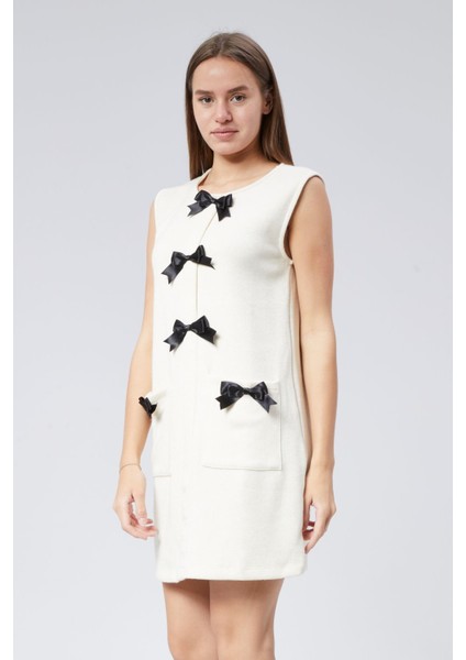 Sıfır Kol Fiyonk Detaylı Rosanne Triko Elbise S - Ekru fiyatları