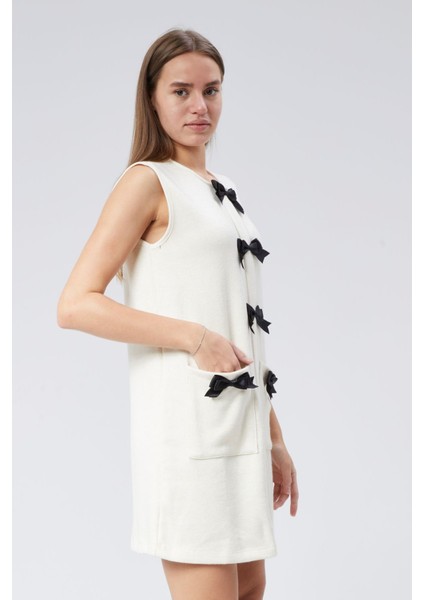 Sıfır Kol Fiyonk Detaylı Rosanne Triko Elbise S - Ekru modelleri