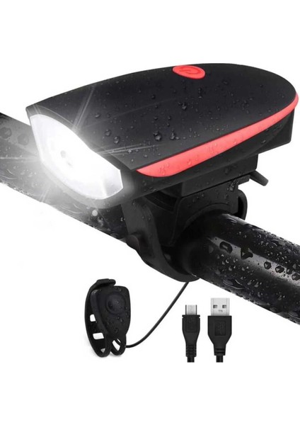 Bisiklet Ön Far Su Geçirmez USB Şarzlı Kornalı Mrm 7588