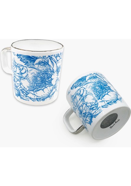 Mavi Çiçek Desenli 2'li Porselen Kupa Seti