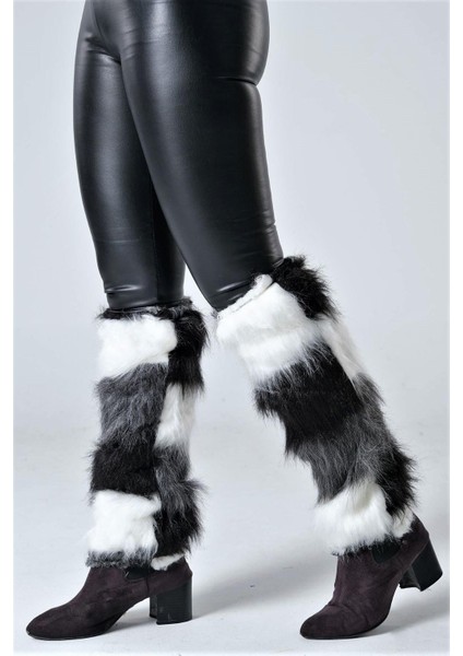 Siyah Beyaz Çizgili Peluş Tozluk