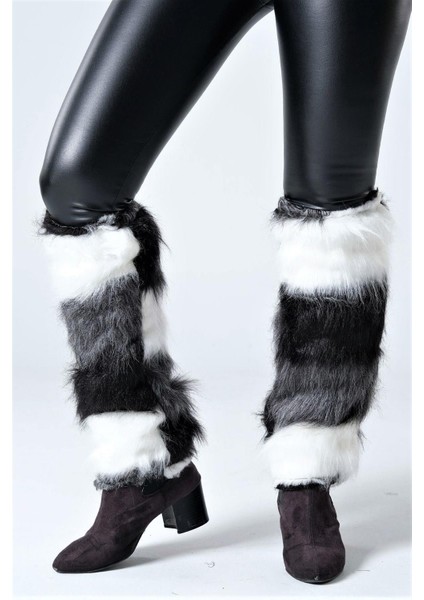 Siyah Beyaz Çizgili Peluş Tozluk indirimleri