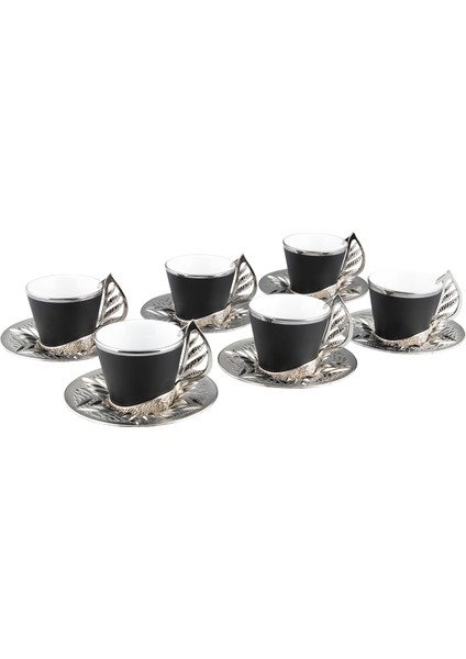 Konik Yaprak 6 Kişilik Siyah Kahve Seti (352-K-S)