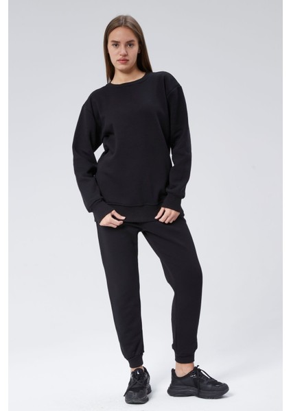 Bisiklet Yaka Üç Iplik Şardonlu Eşofman Takım L - Siyah fırsatları