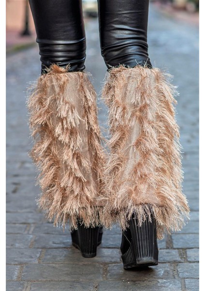 Bej Püsküllü Triko Tozluk modelleri