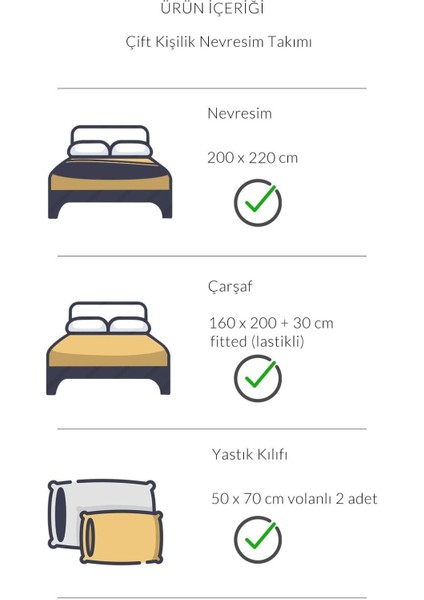 Lastikli Saten Çizgili Çift Kişilik Nevresim Takım - Gri