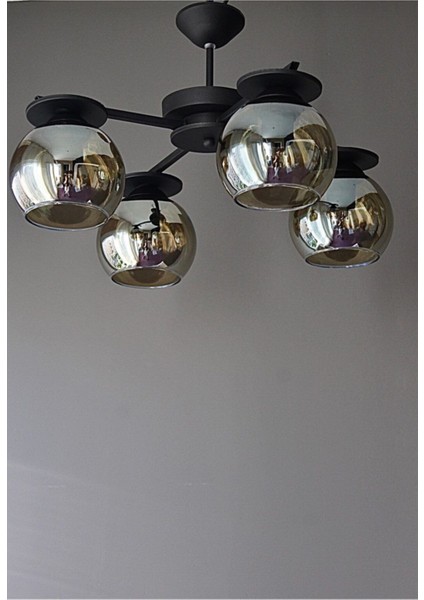 Aydınlatma Salon Oda Modern Siyah Füme Camlı Efes 4lü Avize fiyatları