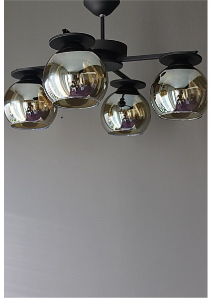 Aydınlatma Salon Oda Modern Siyah Füme Camlı Efes 4lü Avize modelleri