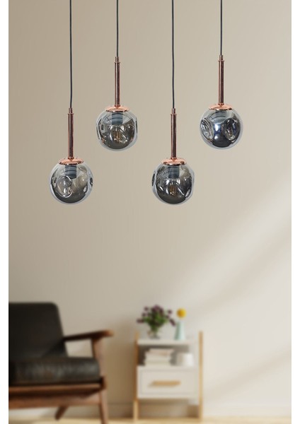 Liza 4 Lü Bakır-Siyah Metal Gövde Füme Camlı Tasarım Lü x Sarkıt Avize fiyatları