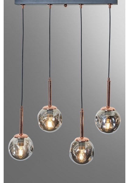 Liza 4 Lü Bakır-Siyah Metal Gövde Füme Camlı Tasarım Lü x Sarkıt Avize indirimleri