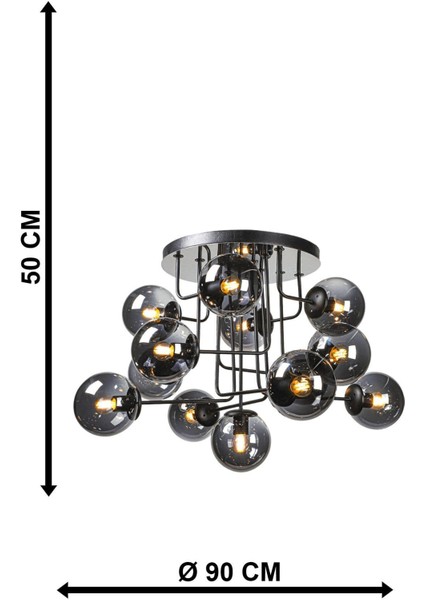 Hazeran 13.lü Siyah Füme Glop Camlı Avize indirimleri