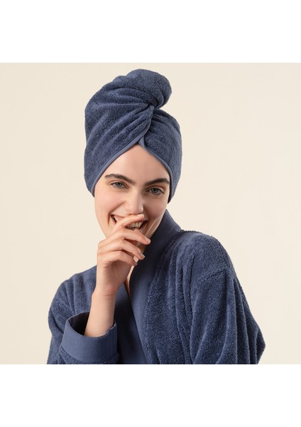 Solıd Bordürlü Pamuk %100 Pamuk Saç Havlusu Standart Beden Lacivert modelleri