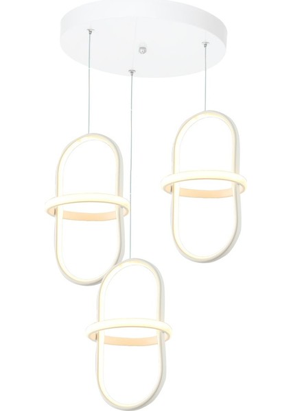Salon Avize Modeli 3 Lü Mat Beyaz Yuvarlak ( 3 Renk Işık Modüllü ) LED Avize