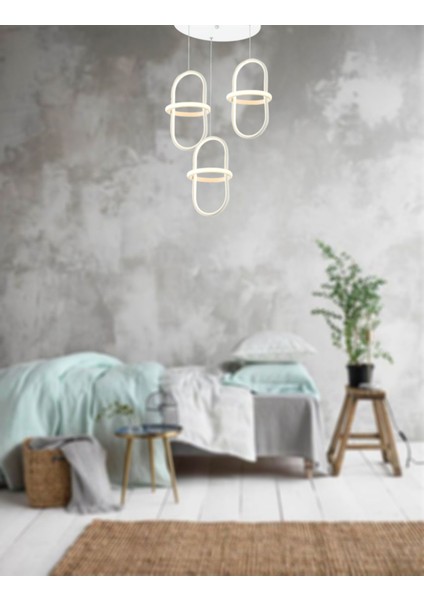 Salon Avize Modeli 3 Lü Mat Beyaz Yuvarlak ( 3 Renk Işık Modüllü ) LED Avize fiyatları