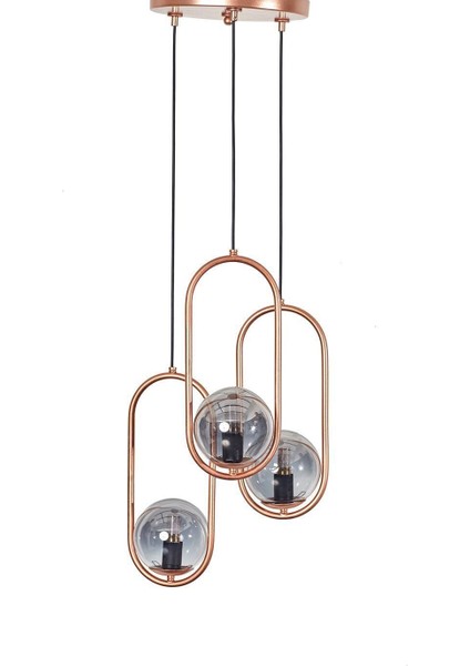 Zenga 3 Lü Bakır Metal Gövde Füme Camlı Tasarım Lü x Avize fiyatları