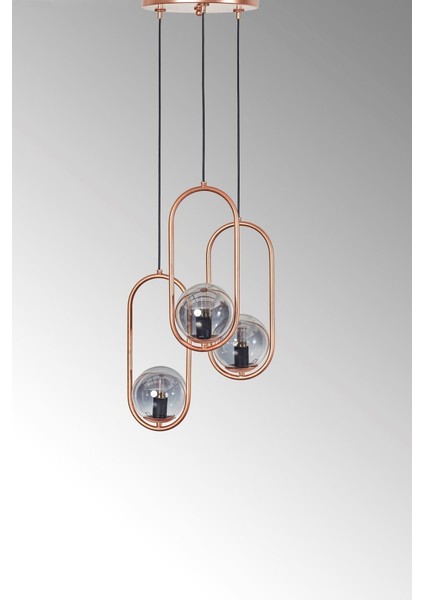 Zenga 3 Lü Bakır Metal Gövde Füme Camlı Tasarım Lü x Avize modelleri