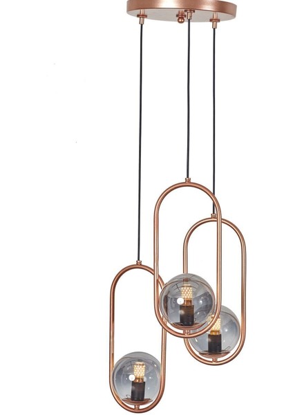 Zenga 3 Lü Bakır Metal Gövde Füme Camlı Tasarım Lü x Avize fırsatları