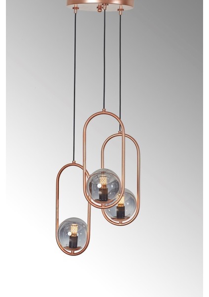 Zenga 3 Lü Bakır Metal Gövde Füme Camlı Tasarım Lü x Avize indirimleri