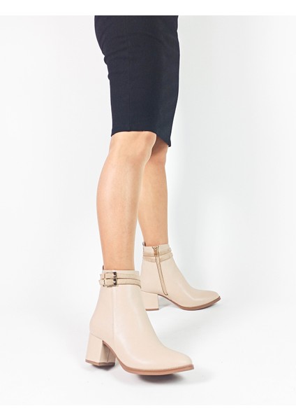 Bej Renk Fermuarlı Kalın Topuk Kadın Bot fiyatları