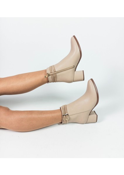 Bej Renk Fermuarlı Kalın Topuk Kadın Bot fırsatları