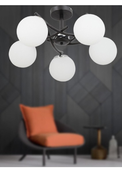 Ferma 5'li Beyaz Glop Camlı Modern Avize modelleri