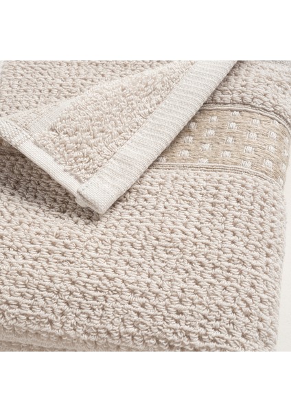 Vıseu Dar Jakar Bordürlü %100 Pamuk El Havlusu 30x50 Cm Bej