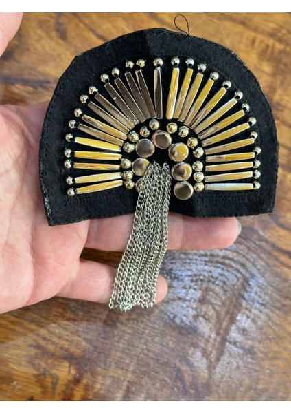 Zincir Püsküllü Tekli Apolet Arma Aplike 9 x 6 cm