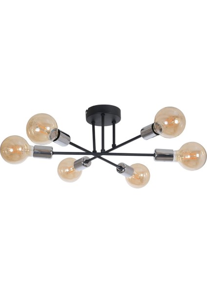 Örümcek Çapraz Modern Spor Tavan Plofonyer Siyah Salon - Mutfak - Yatak Odası 6 Lı Avize(Ampulsüz)