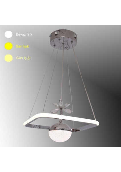 TT037-KR Tt Aydınlatma Kare Model Krom Kaplama Tek Toplu 3 Renk Modüllü Ledli Avize