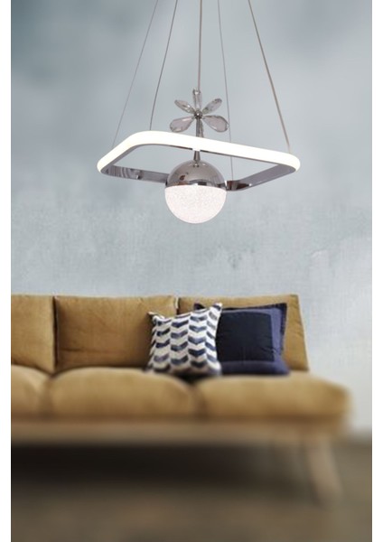 TT037-KR Tt Aydınlatma Kare Model Krom Kaplama Tek Toplu 3 Renk Modüllü Ledli Avize modelleri