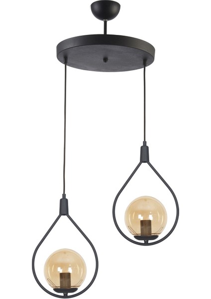 Deco Modern Tasarım Siyah Renk Bal Camlı Salon - Mutfak - Yatak Odası 2 Li Avize