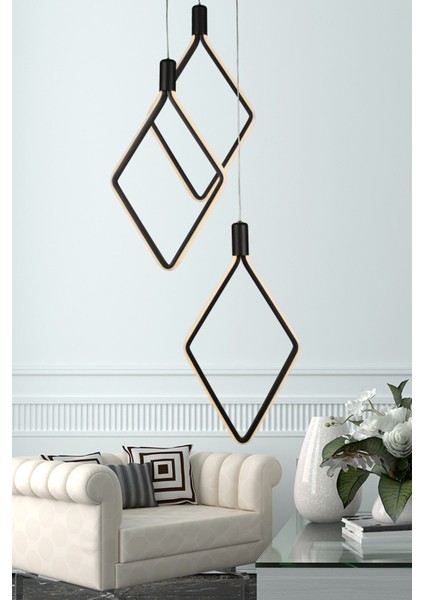 Uras 3 Renk Ledli 3.lü Avize Siyah