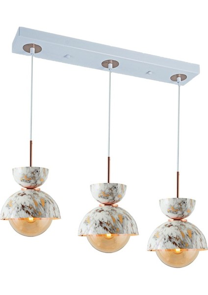 TT007-3S Mby Mermer Desen 3 Lü Sıralı Beyaz Lüks Avize