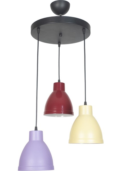 Denis Modern Tasarım Lila Krem Bordo Renk Metal Cafe - Mutfak 3 Lü Avize