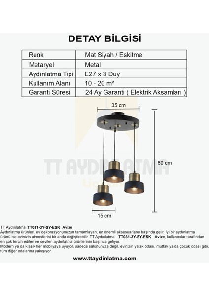 TT031-3Y-SY-ESK Mat Siyah-Eskitme 3 Lü Yuvarlak Avize fırsatları