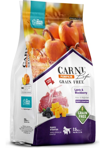 Carni Life Pumpkin Grain Free Kuzu & Böğürtlen Puppy Starter Tahılsız Yavru Köpek Maması 2.5kg